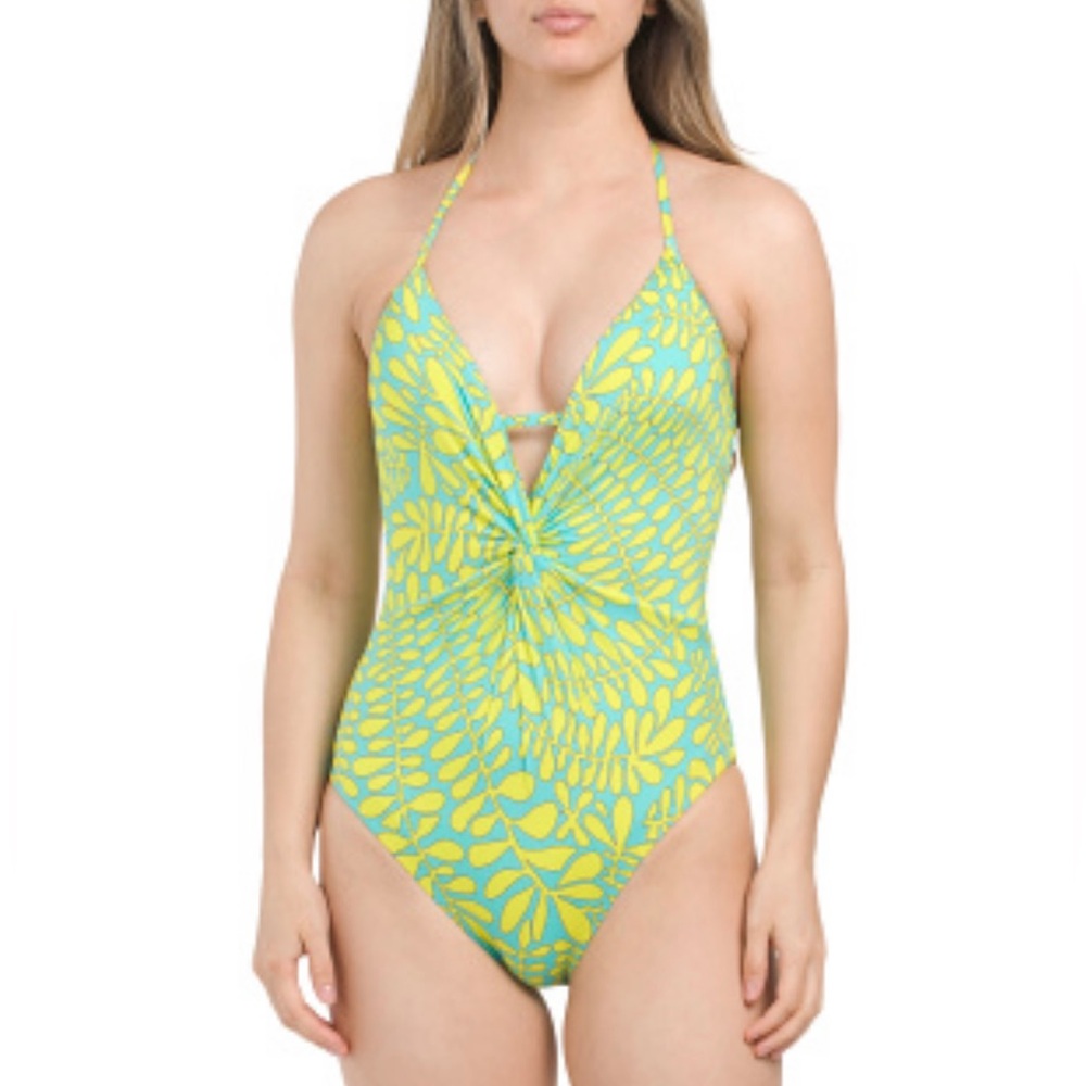 Trina Turk Trellis Twist Plunge One Piece Swimsuit Size 10